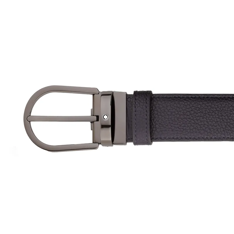 Montblanc 199082 Reversible Textured Leather Belt (35mm) Black/Blue