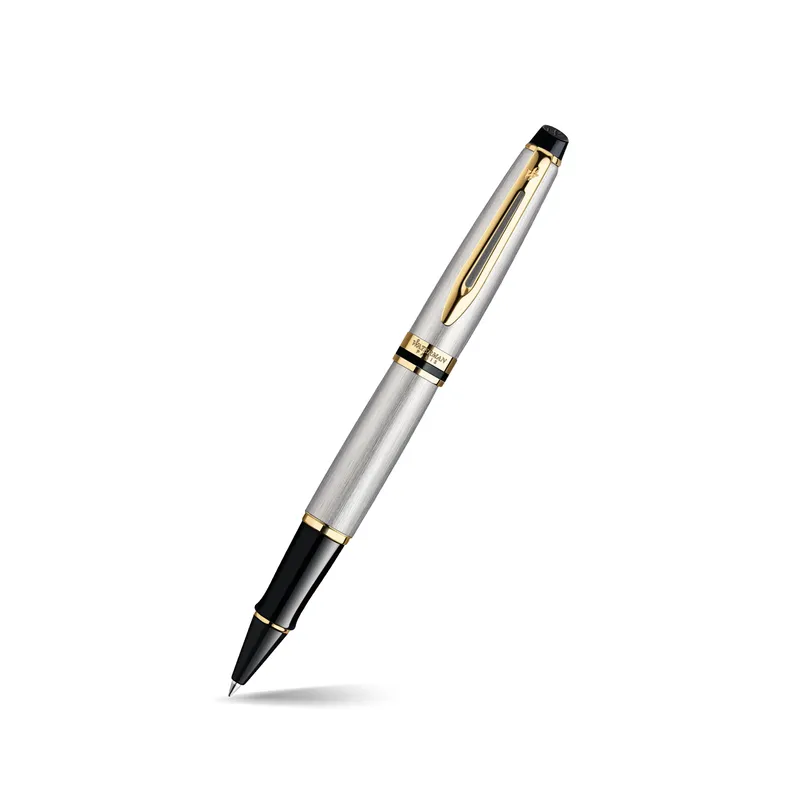 Waterman Expert Stainless Steel Gold Trim Rollerball Pen
