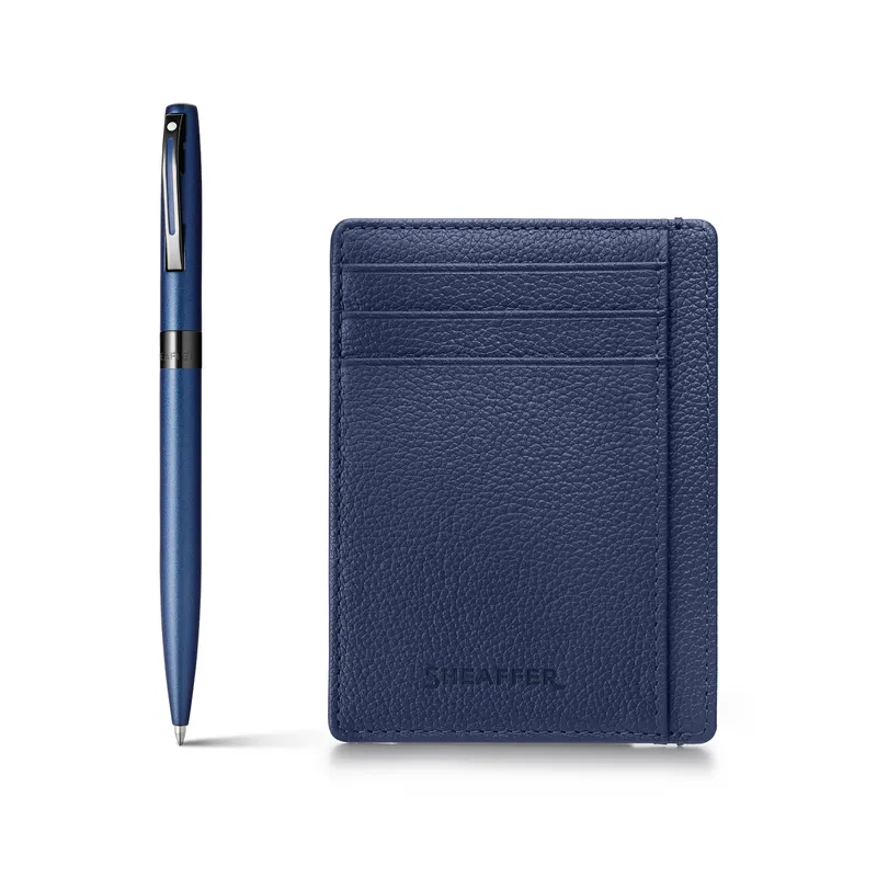 Sheaffer Gift Set Matte Blue Reminder 9018 Ballpoint Pen with Sapphire Night Credit Card Holder