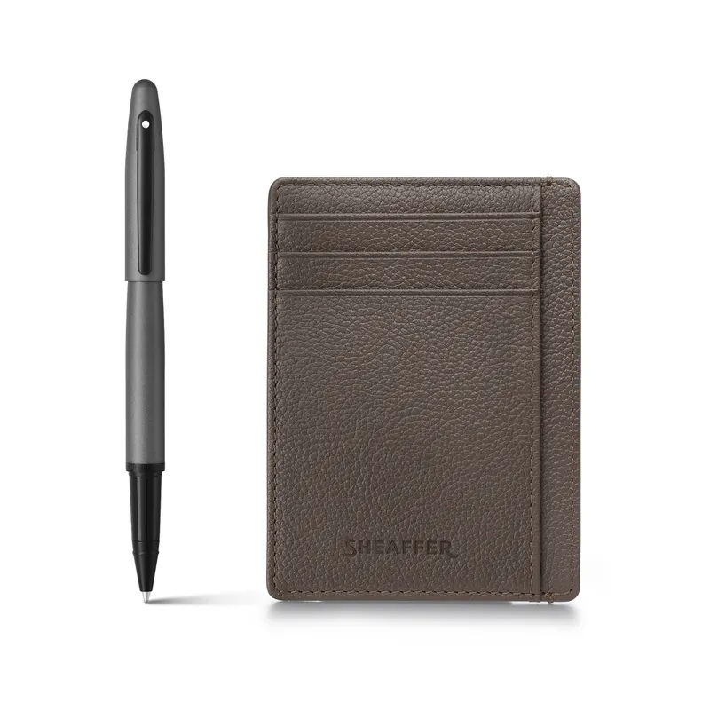 Sheaffer Gift Set Matte Gray VFM 9424 Rollerball Pen with Driftwood Gray Credit Card Holder