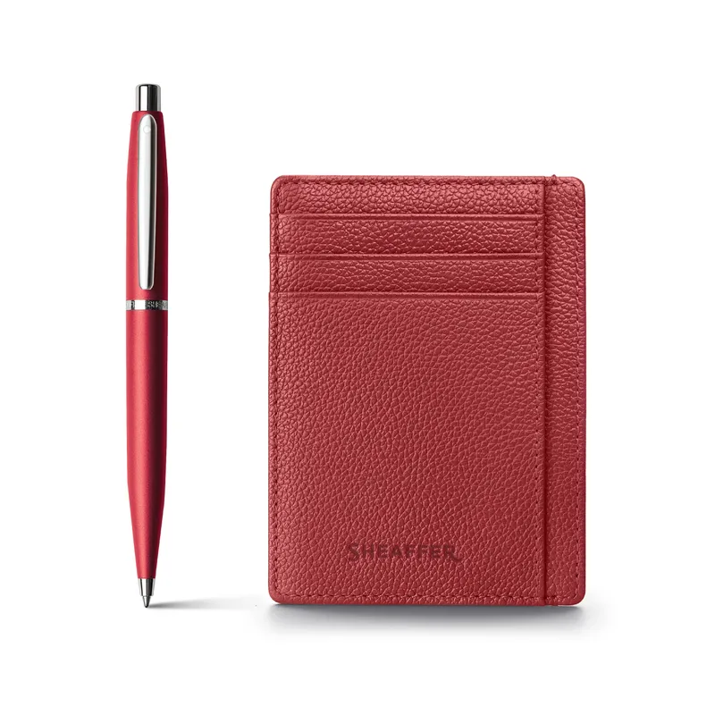 Sheaffer Gift Set Excessive Red VFM 9403 Ballpoint Pen with Scarlet Blaze Credit Card Holder