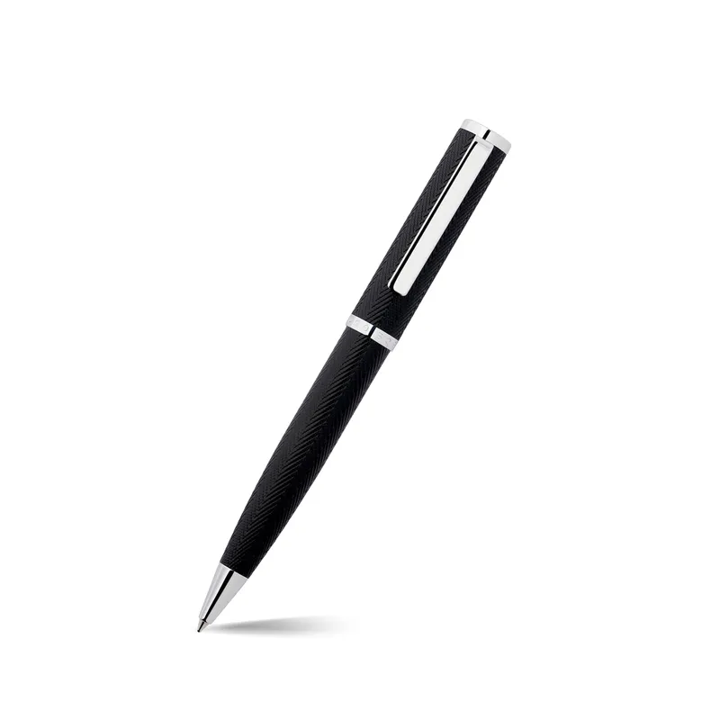 Hugo Boss Formation Herringbone Ballpoint Pen with Chrome Trims - Black