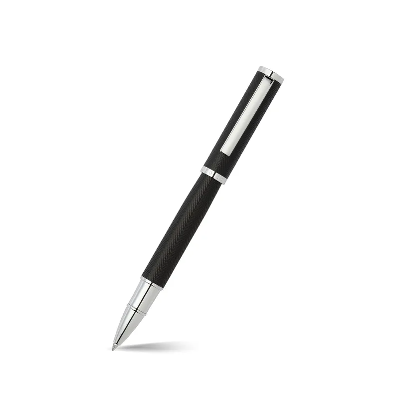 Hugo Boss Formation Herringbone Rollerball Pen with Chrome Trims - Black