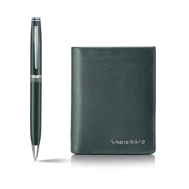 Lapis Bard Contemporary Verdant Ballpoint Pen with Verdant Dual Compartment Wallet Gift Set