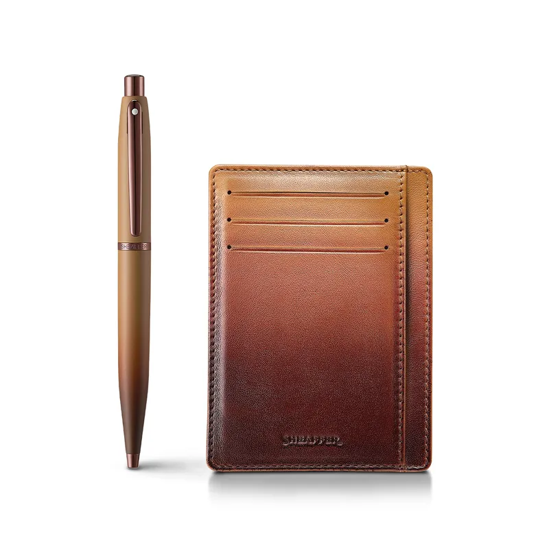 Sheaffer Gift Set VFM Coffee Edition Ballpoint Pen with Credit Card Holder Matt Brown with Regal Brown PVD Trims