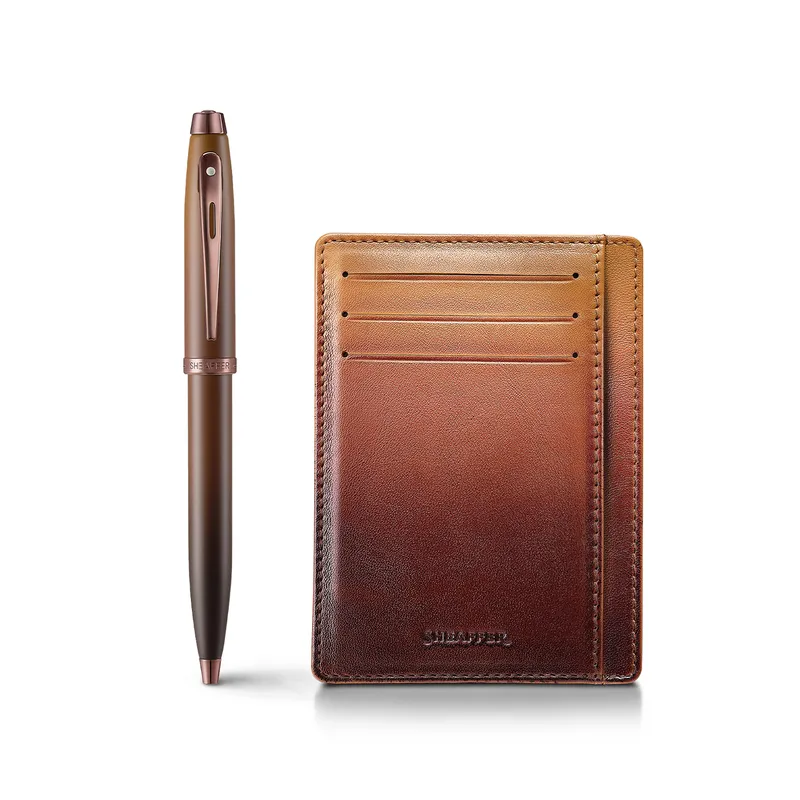 Sheaffer Gift Set 100 Coffee Ballpoint Pen with Credit Card Holder Matt Brown with Regal Brown PVD Trims