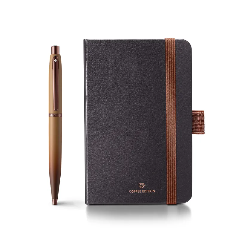 Sheaffer VFM Gift Set 9428 Coffee Edition Ballpoint Pen with Regal Brown PVD Trims and Small Notebook - Matt Brown