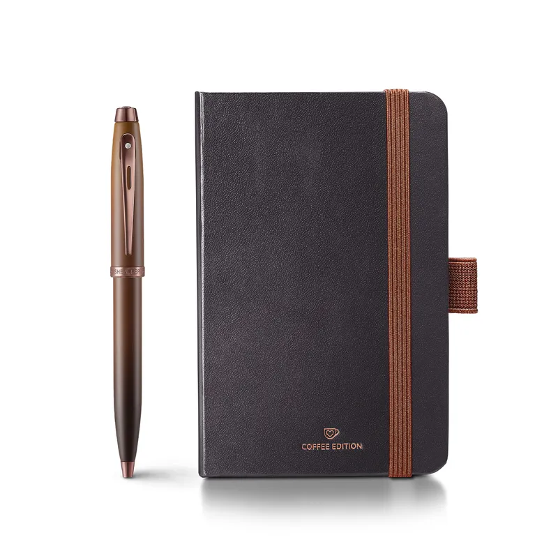 Sheaffer 100 Gift Set 9374 Coffee Edition Ballpoint Pen with Regal Brown PVD Trims and Small Notebook - Matt Brown