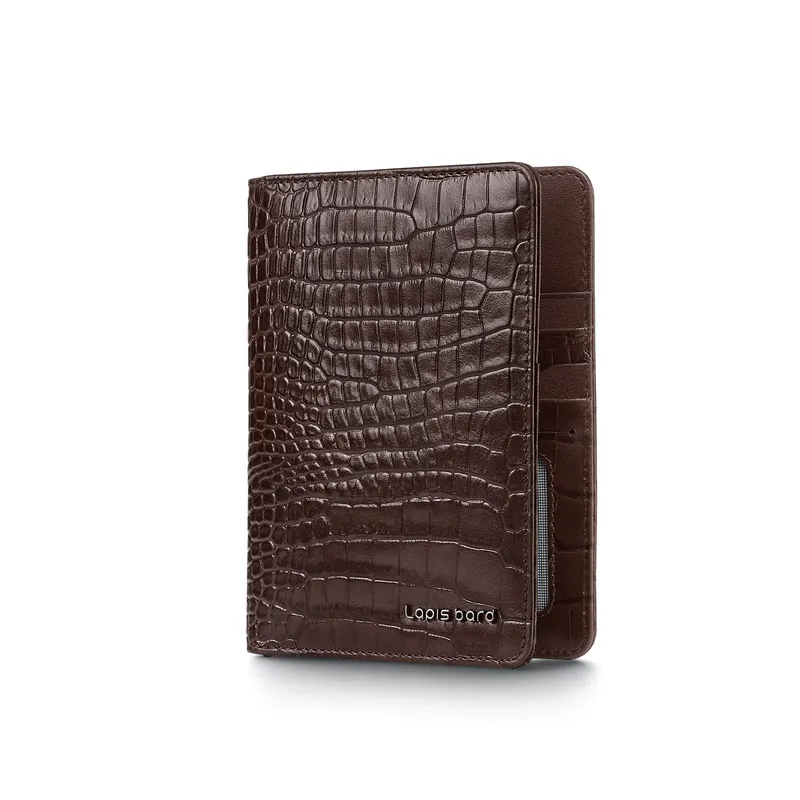 Lapis Bard Mandeville Croc-Textured Passport Wallet - Dark Brown