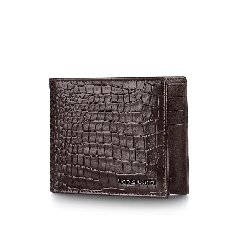 Lapis Bard Mandeville Croc-Textured Wallet with Extra Credit Card Holder - Dark Brown