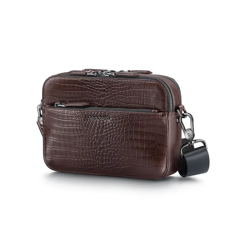 Lapis Bard Mandeville Croc-Textured Crossbody Bag - Dark Brown