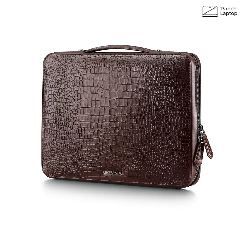 Lapis Bard Mandeville 13-Inch Croc-Textured Laptop Sleeve - Dark Brown