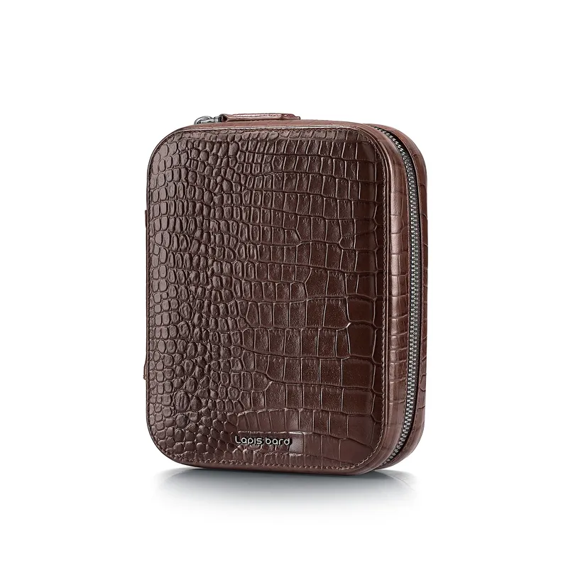 Lapis Bard Mandeville Croc-Textured Watchcase (4 Slots) - Dark Brown