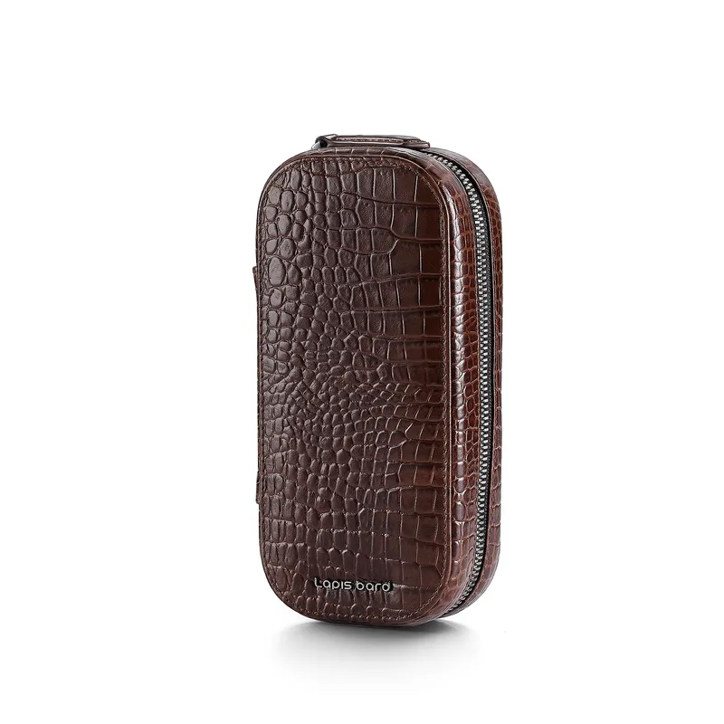 Lapis Bard Mandeville Croc-Textured Watchcase (2 Slots) - Dark Brown
