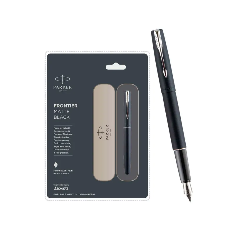 Parker Frontier Matte Black Fountain Pen With Chrome Trim-Fine