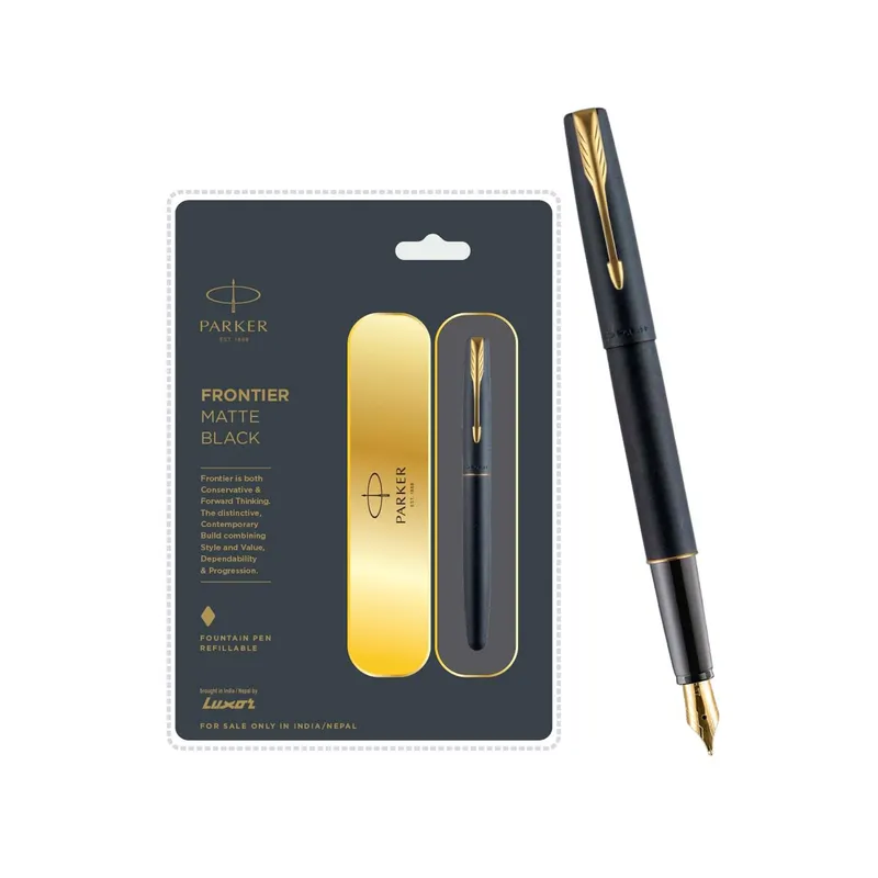 Parker Frontier Matte Black Fountain Pen Gold Trim-Fine
