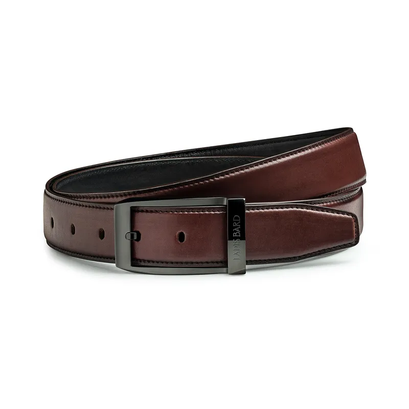 Lapis Bard Avant Garde Knightsbridge Belt IP Matt Black 35mm Buckle with Leather Strap - Cinnamon brown