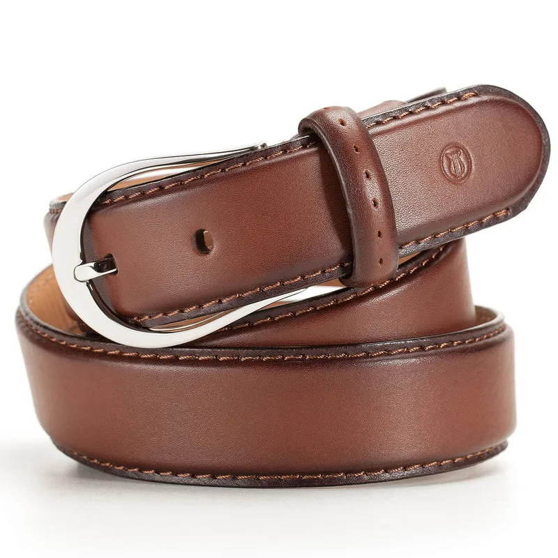 Lapis Bard Sullivan Belt Silver 35mm Buckle with Two tone Leather strap - Cognac