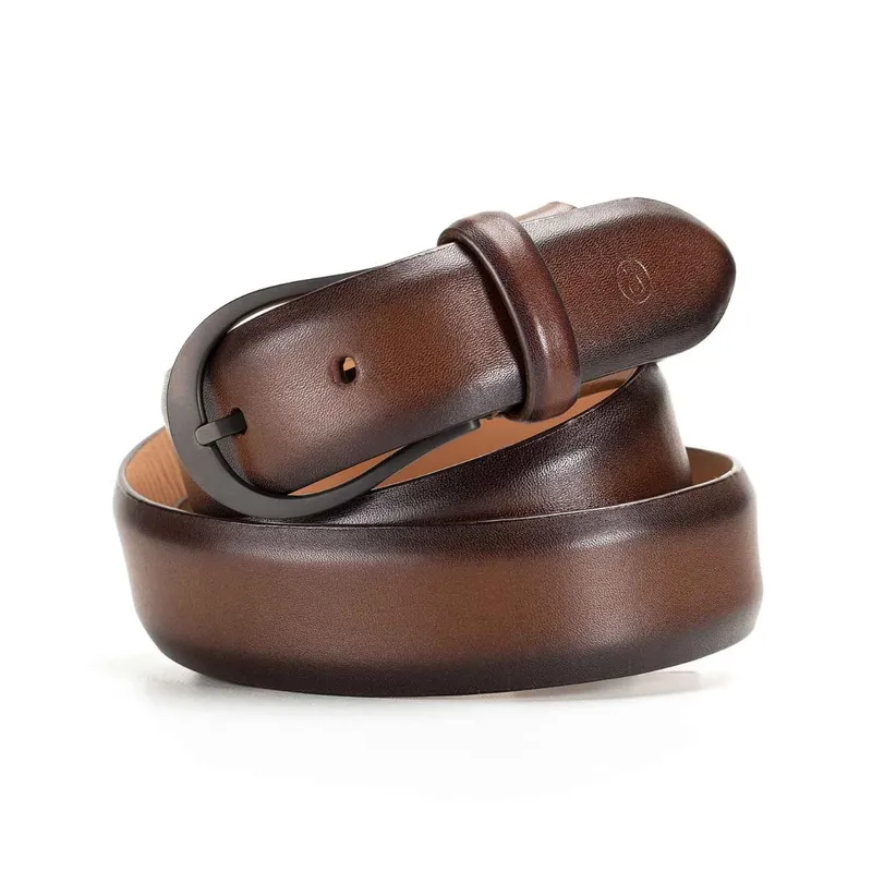 Lapis Bard Sullivan Belt Carbon Black 35mm Buckle with Two tone Leather - Chestnut Brown