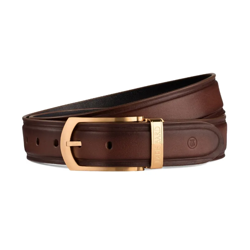 Lapis Bard Ducorium Southwark Belt 35mm Gold plated Buckle with Two Tone Leather Strap - Cognac