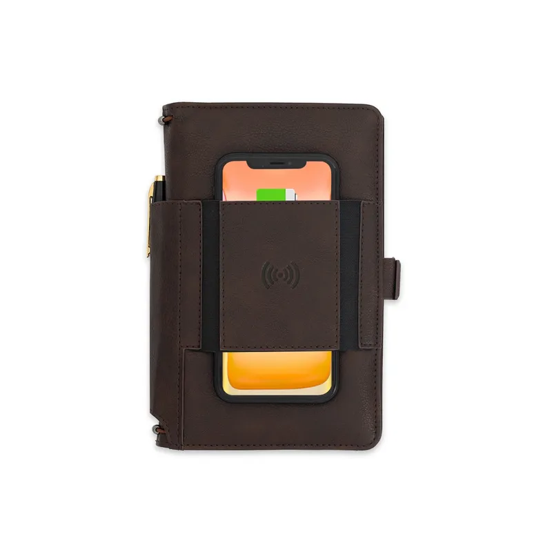 Pennline Superbook-Mini Organiser with Wireless Charging and 4000mAh Powerbank - Coffee Brown