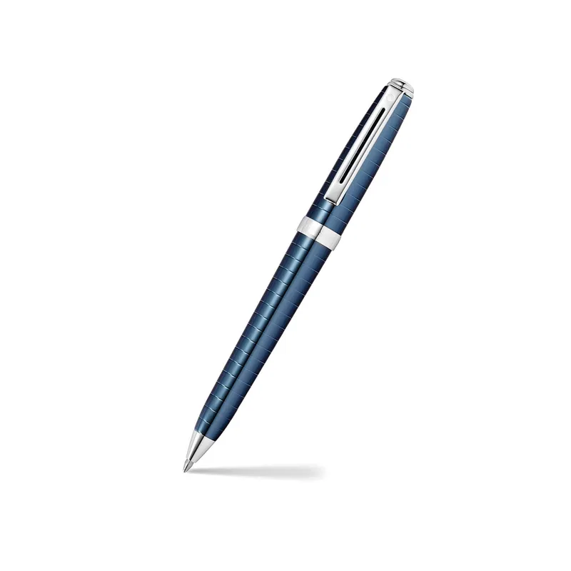 Sheaffer 9163 Prelude Ballpoint Pen - Deep Blue with Chrome-Plated Horizontal Line Engravings and Trim