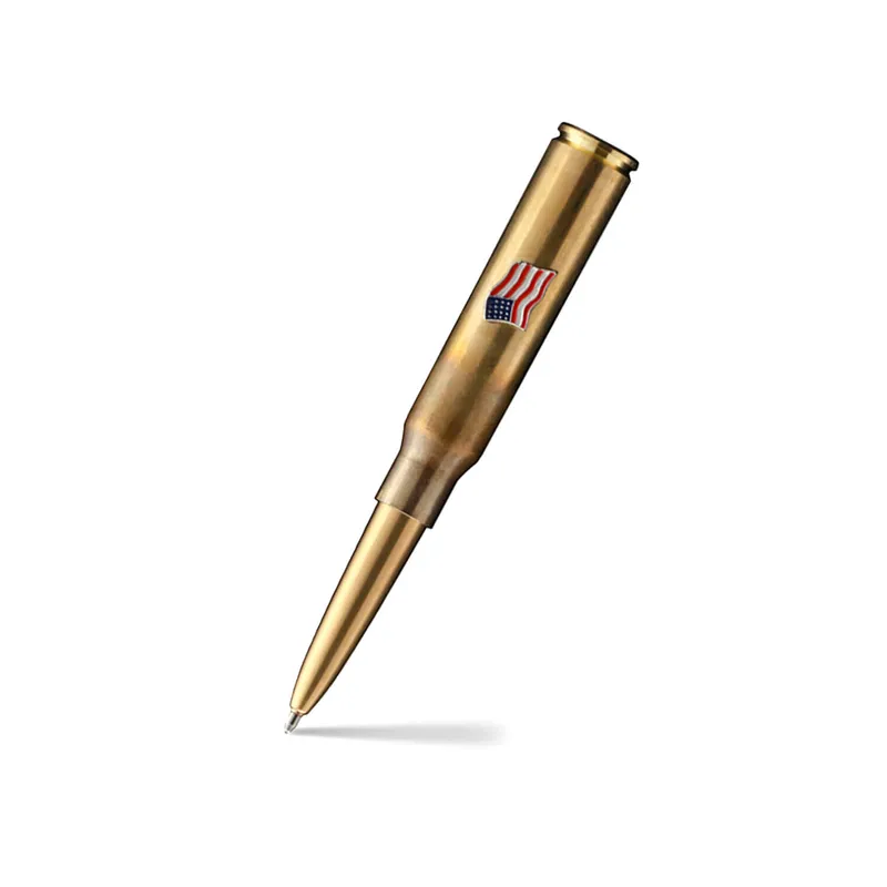 Fisher Space 338-Af Cartridge Ballpoint Pen With American Flag Emblem Raw Brass