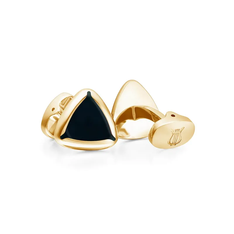 Lapis Bard Avant Garde Shard Gold Cufflinks with Black Enamel Inlay