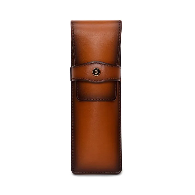 Lapis Bard Classic Leather Two Pen Pouch - Brown