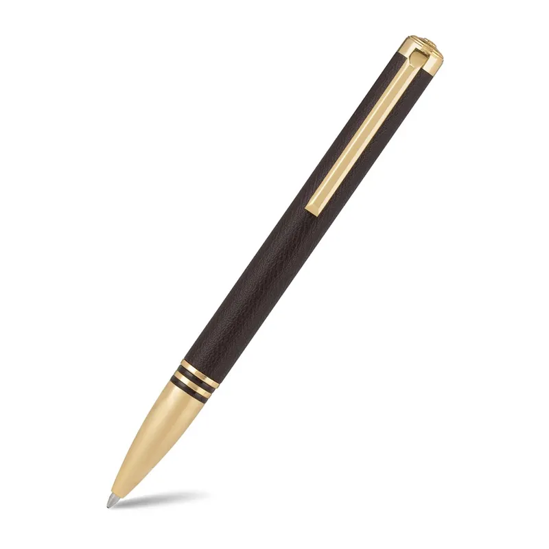 Lapis Bard Torque Artis Leather Ballpoint Pen - Brown with Gold Trims