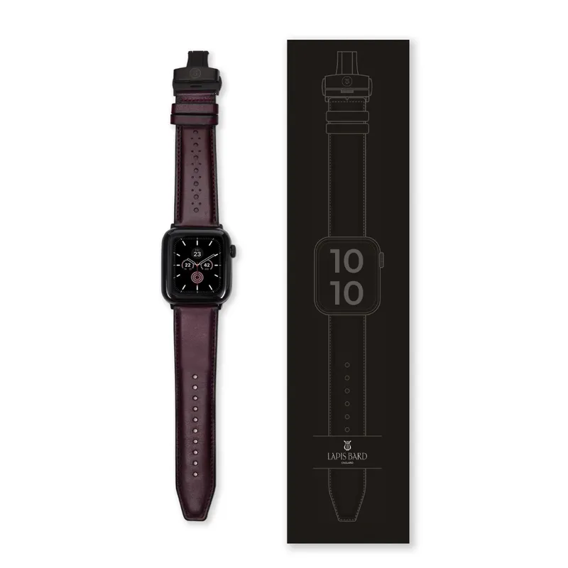 Lapis Bard Classic Leather Apple Watch Strap with Deployment - Bordeaux