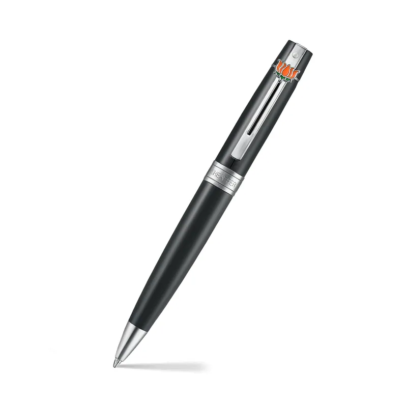 Sheaffer 300 9312 Glossy Black Ballpoint Pen With Chrome Trim and Lotus Emblem