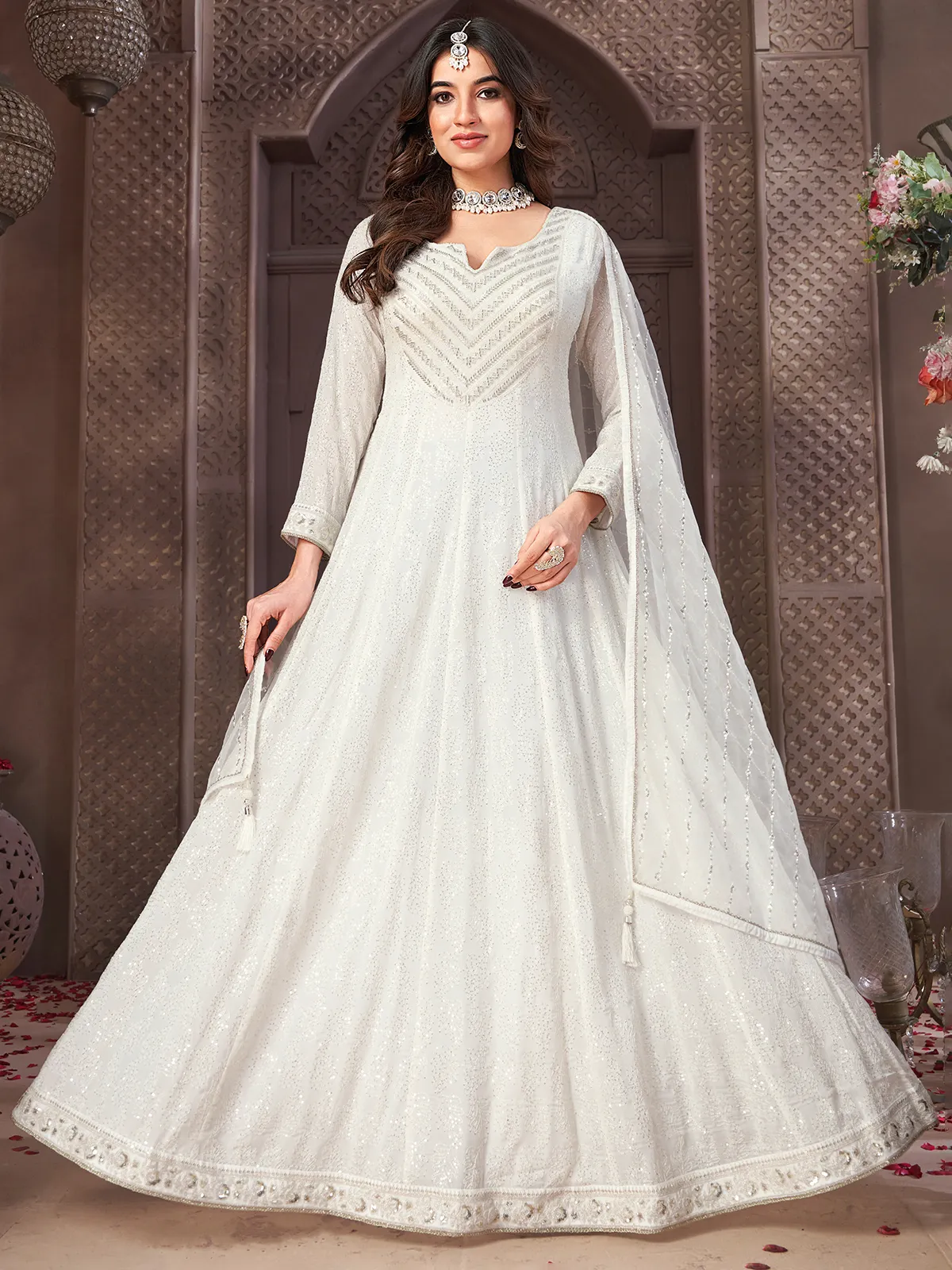 Plain white anarkali hotsell