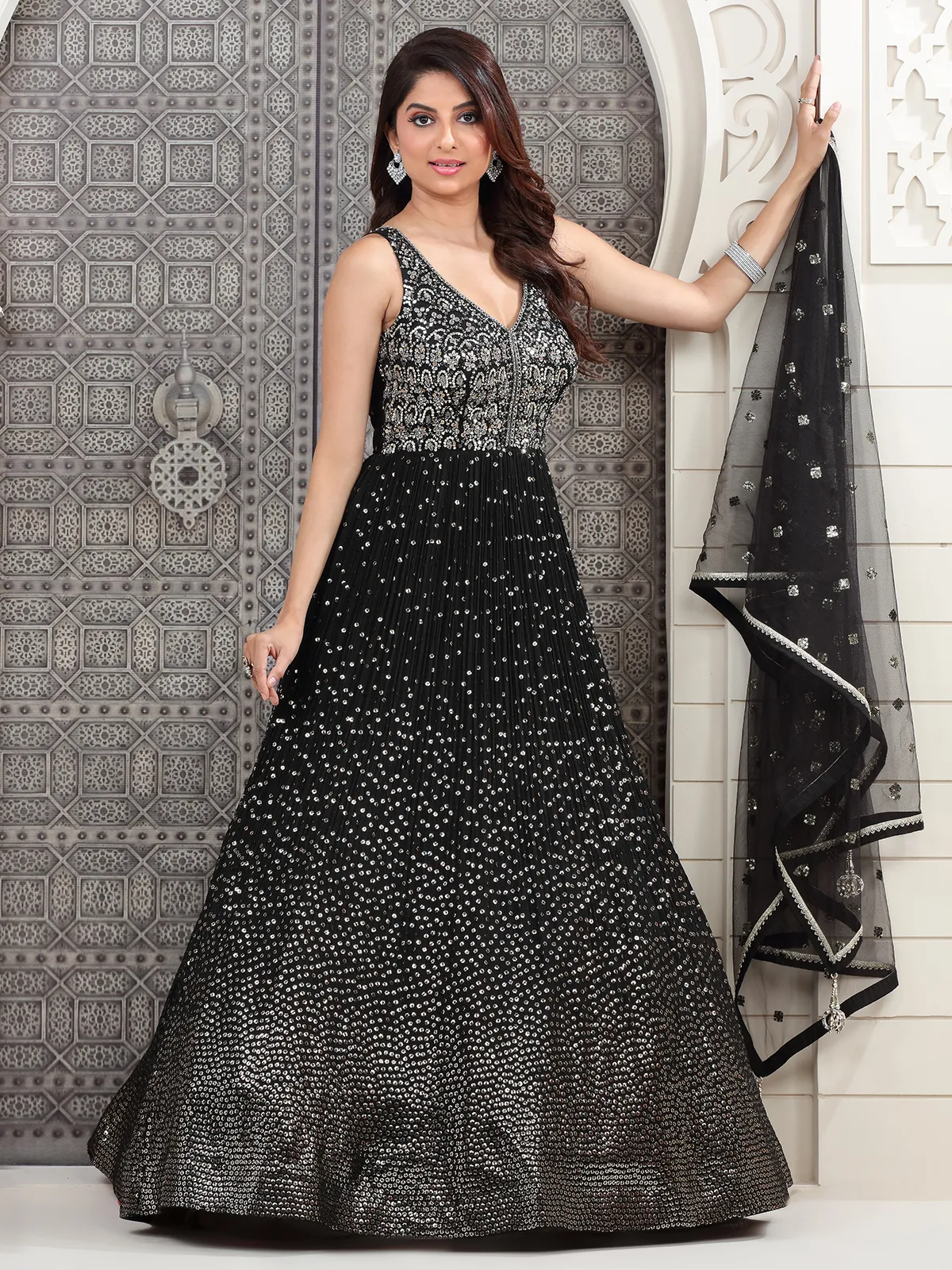 Stunning georgette black anarkali suit-G3-WSS41872 | United States