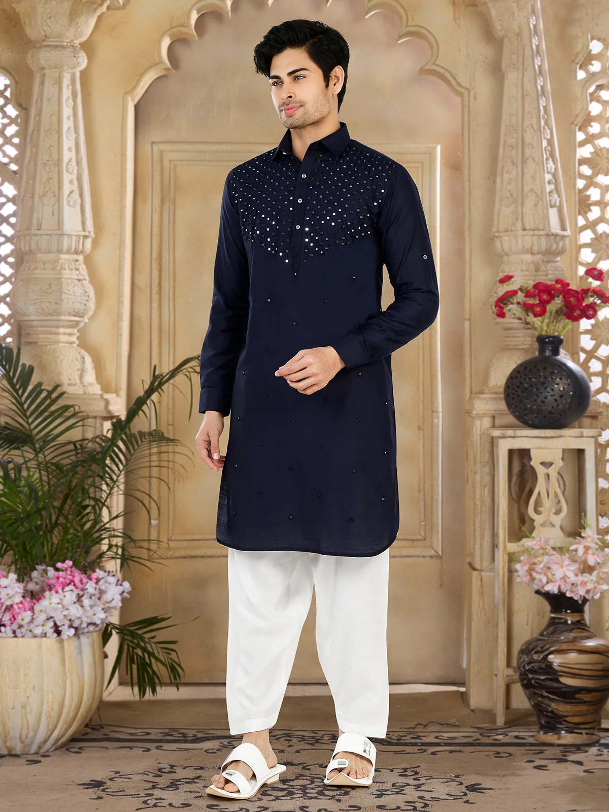 Dark blue pathani suit sale