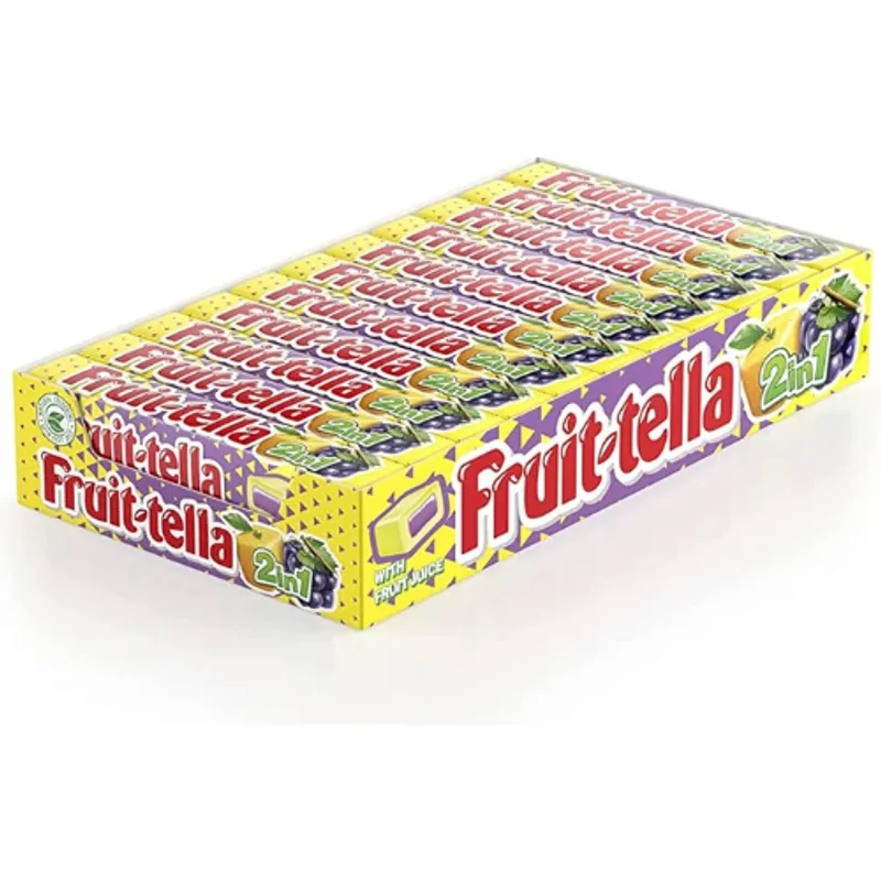 Fruit Tella 2 In 1 Lemon & Grape Flavour Sweet Candy 12X20X32.4Gm