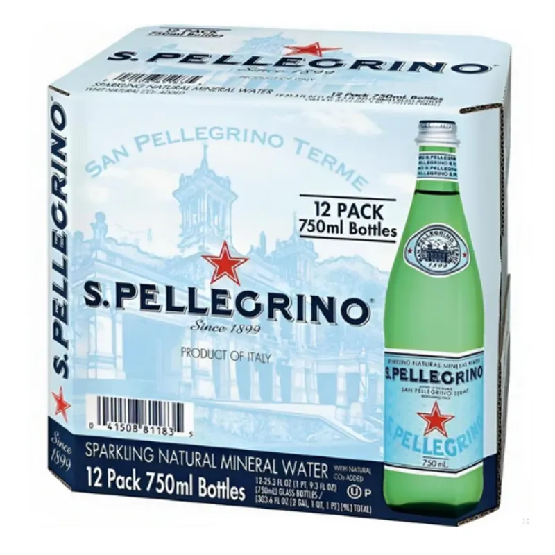 San Pellegrino Sparkling Mineral Water Glass Bottles 12X750Ml