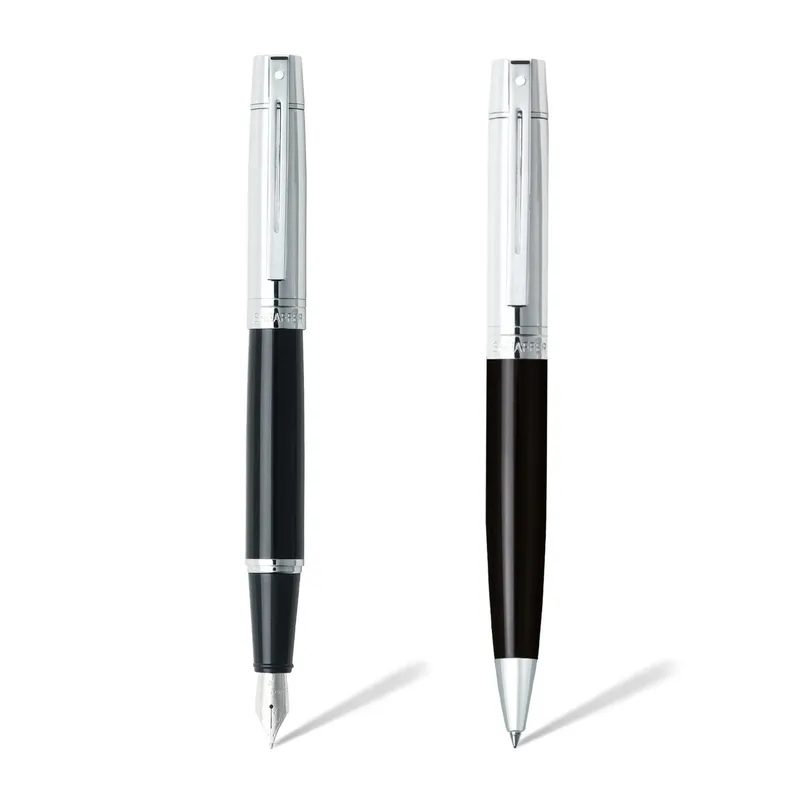 Sheaffer Gift Set 300 9314 Fountain Pen (M) and Ballpoint Pen Glossy Black Barrel Chrome Cap and Chrome Trims - Set of 2 Pens
