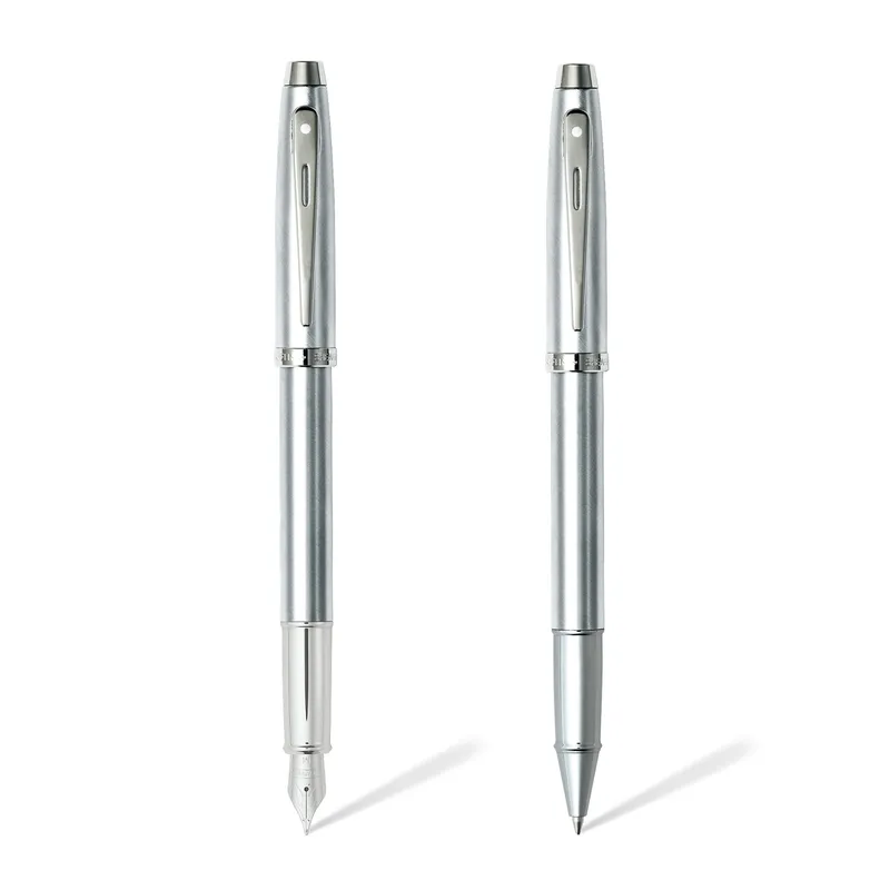Sheaffer Gift Set 100 9306 Fountain Pen (M) and Rollerball Pen Brushed Chrome with Chrome Trims - Set of 2 Pens