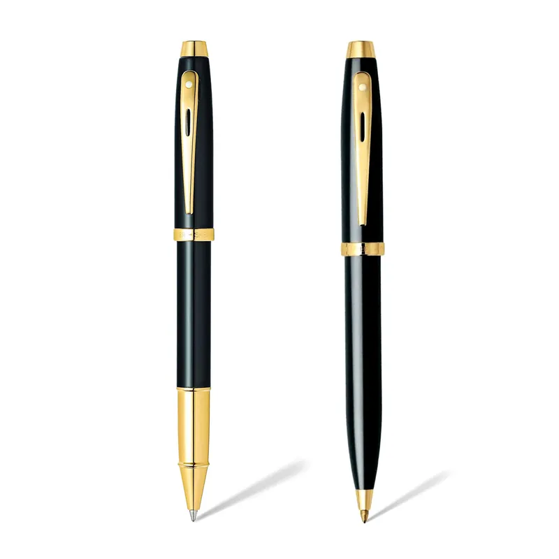Sheaffer Gift Set 100 9322 Ballpoint Pen and Rollerball Pen Glossy Black with Gold Trims - Set of 2 Pens