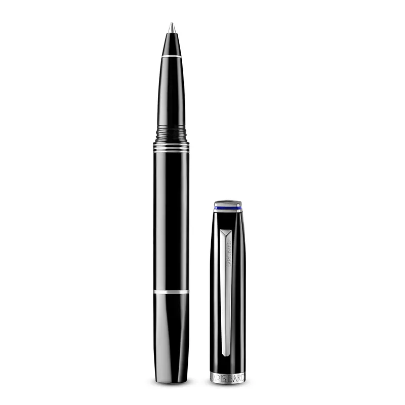 Lapis Bard Contemporary Rollerball Pen  Black with Chrome Trims