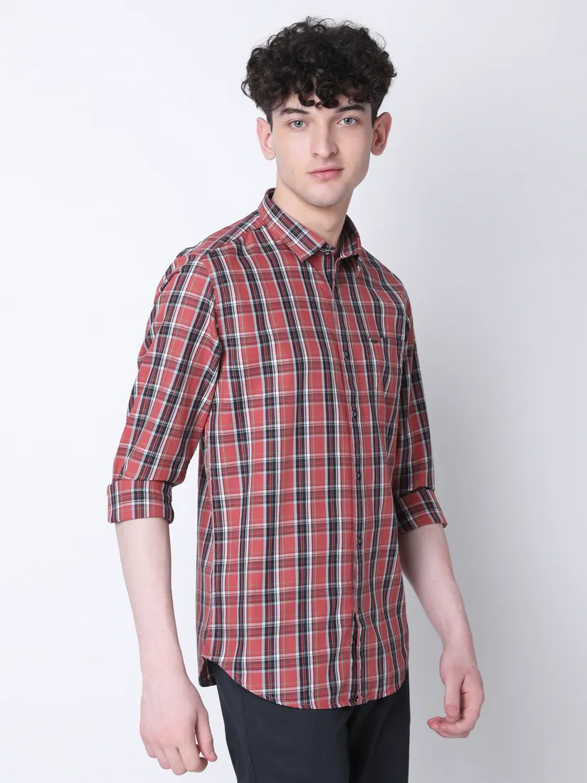 Mozzo Men Slim Fit Checkered Casual Shirt