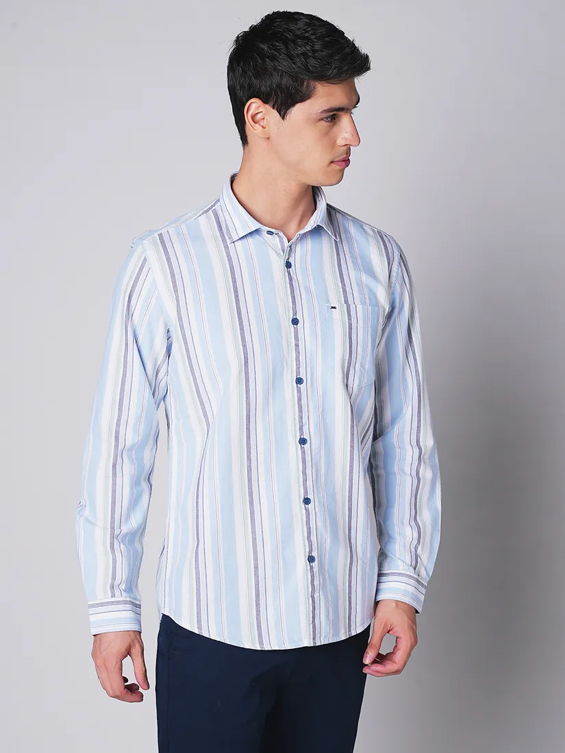 Mozzo Men Slim Fit Stripe Casual Shirt