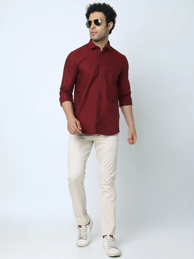 Oxemberg Men Slim Fit Solid Casual Shirt