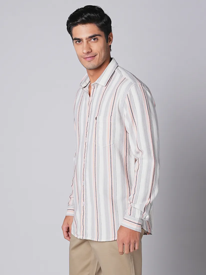 Oxemberg Men Slim Fit Stripe Casual Shirt