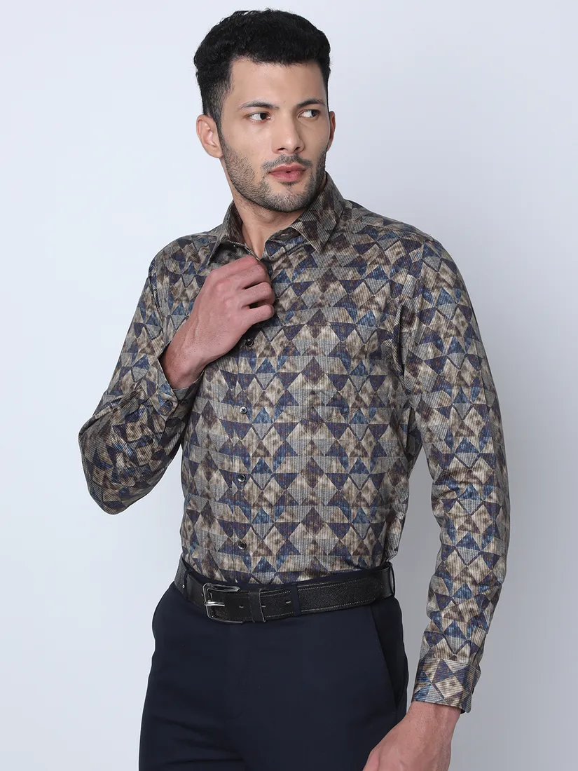 Oxemberg Men Slim Fit Printed Formal Shirt