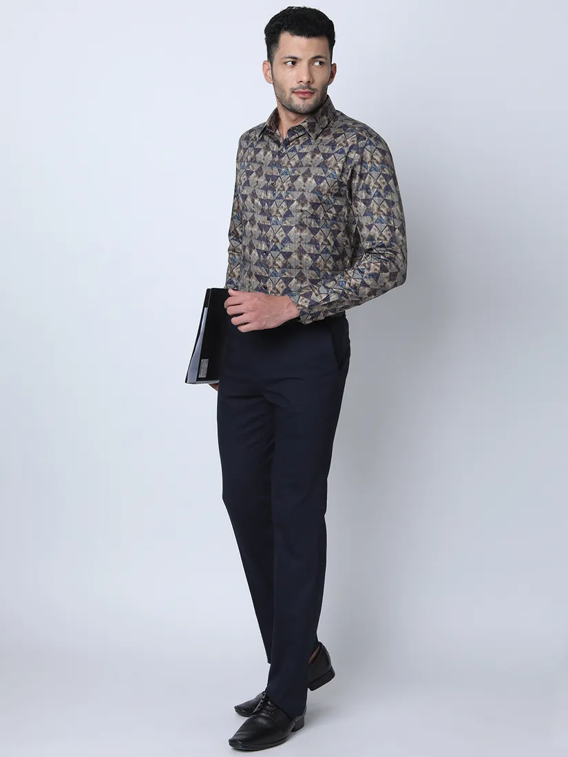 Oxemberg Men Slim Fit Printed Formal Shirt