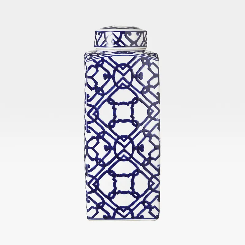 HIROSHI jar with lid blue/white - H41cm