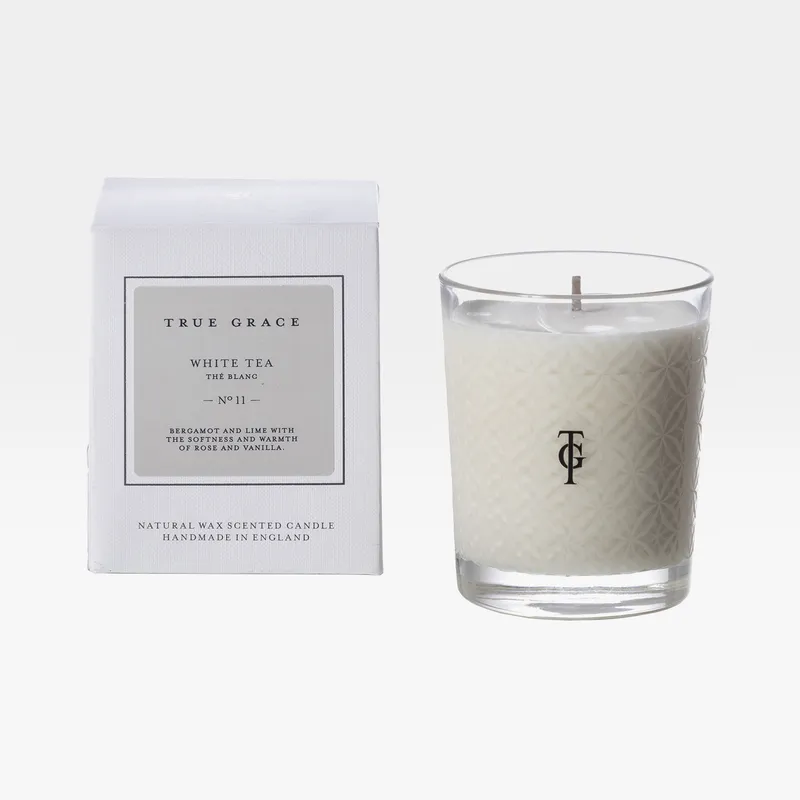 WHITE TEA candle small clear