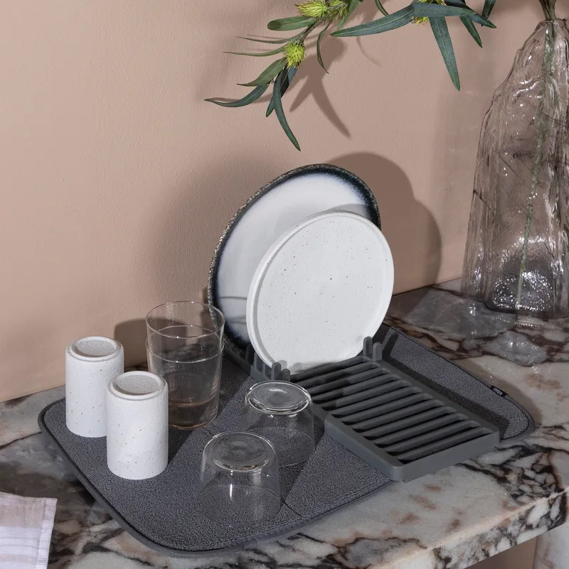 UDRY mini dish rack & drying mat dark grey